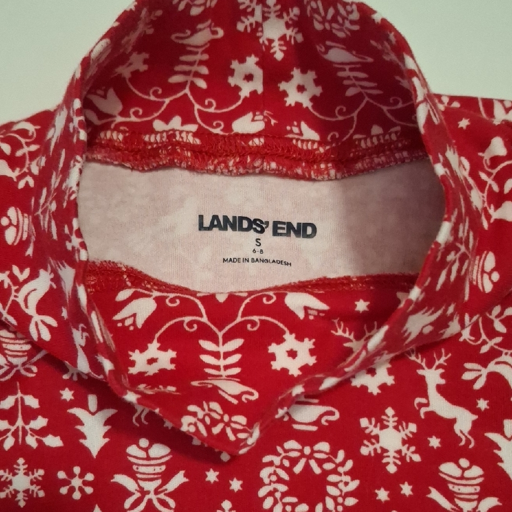 Lands' End Women's Red and White Long Sleeve Mock Turtleneck Tee